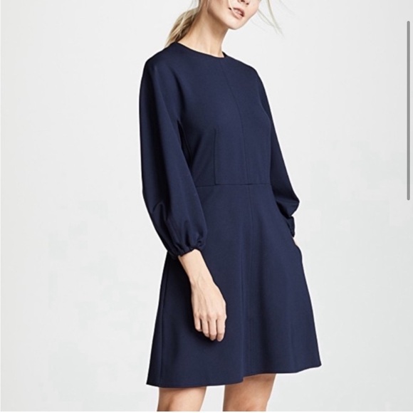 Tibi/ Bond Stretch Sculpted Button-Back Mini Dress navy blue long sleeve 2 - Picture 3 of 11